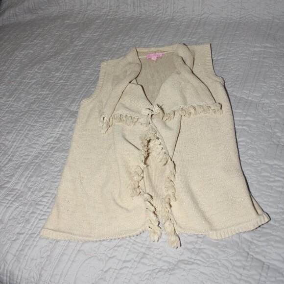 Lilly Pulitzer Girls Mini Abbott Cream Gold Sweater Vest Tassels Size L 8/10 - Picture 1 of 6